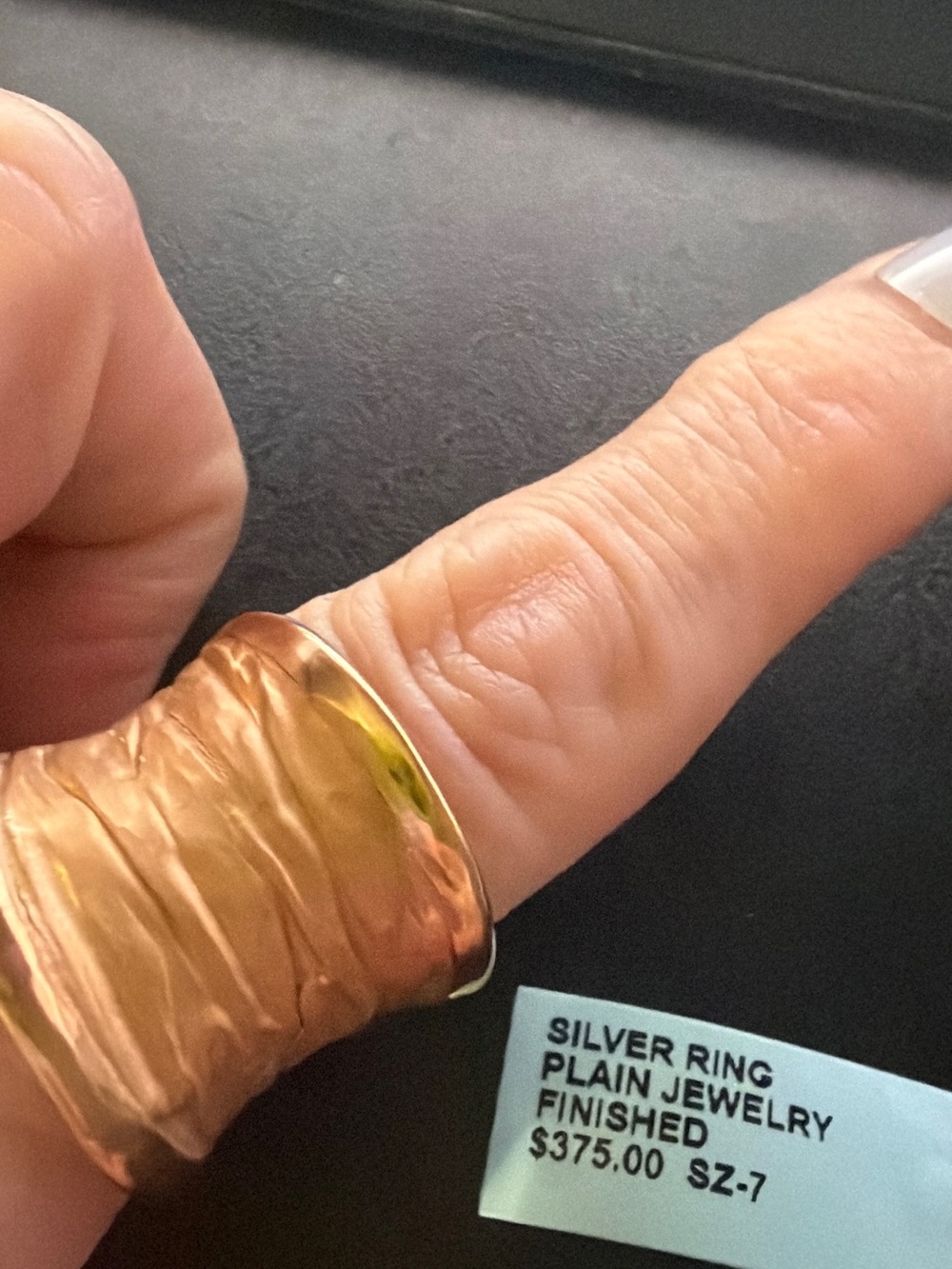Rose Gold Textured Statement Ring - over silver size 7